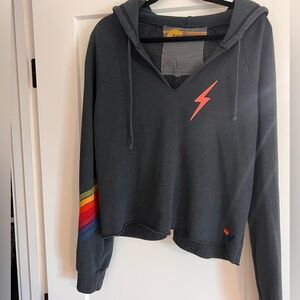 Aviator Nation Black Hoodie with Red Lightning Bolt